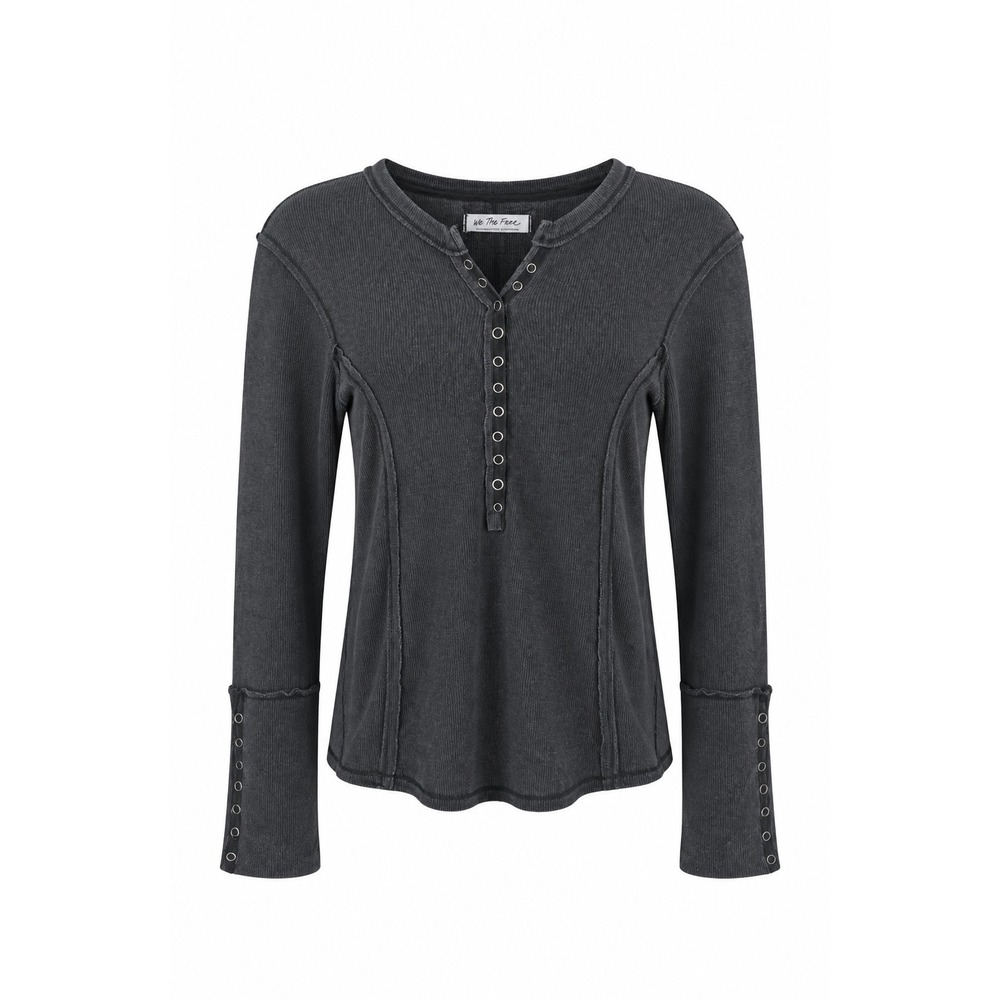 We The Free Thermal Henley Top S Gray Snap Long Sleeve Waffle Bella‎ Gilbert Y2K